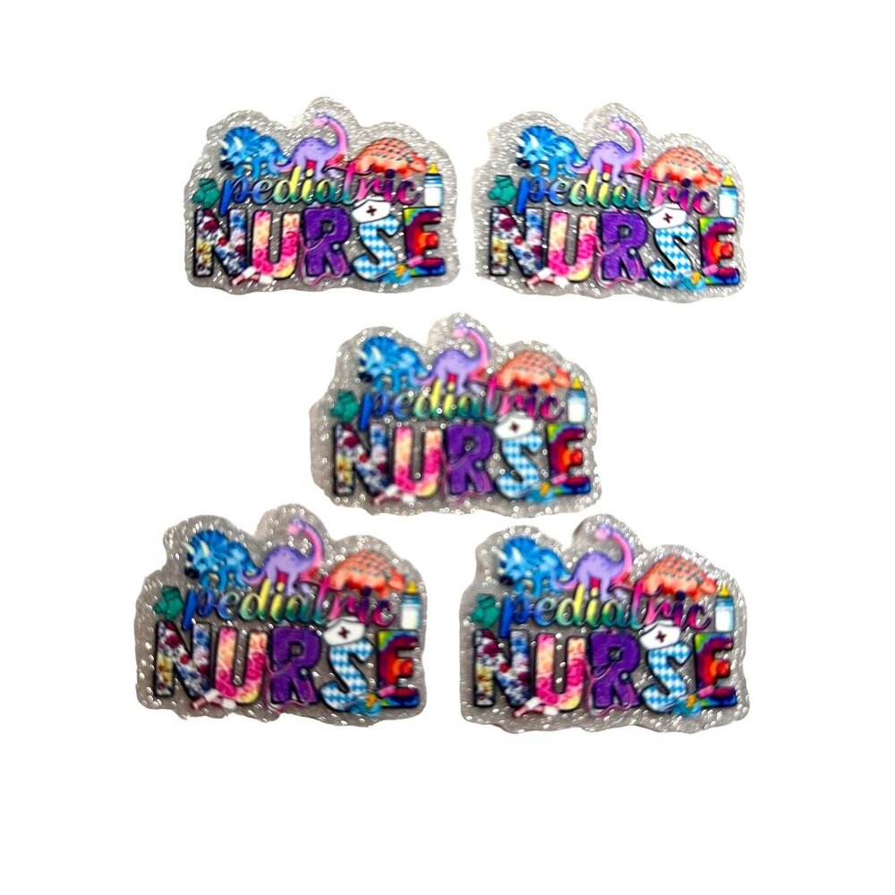 10 pc glitter Pediatric RN Nurse acrylic flat back charm for badge reels keyring
